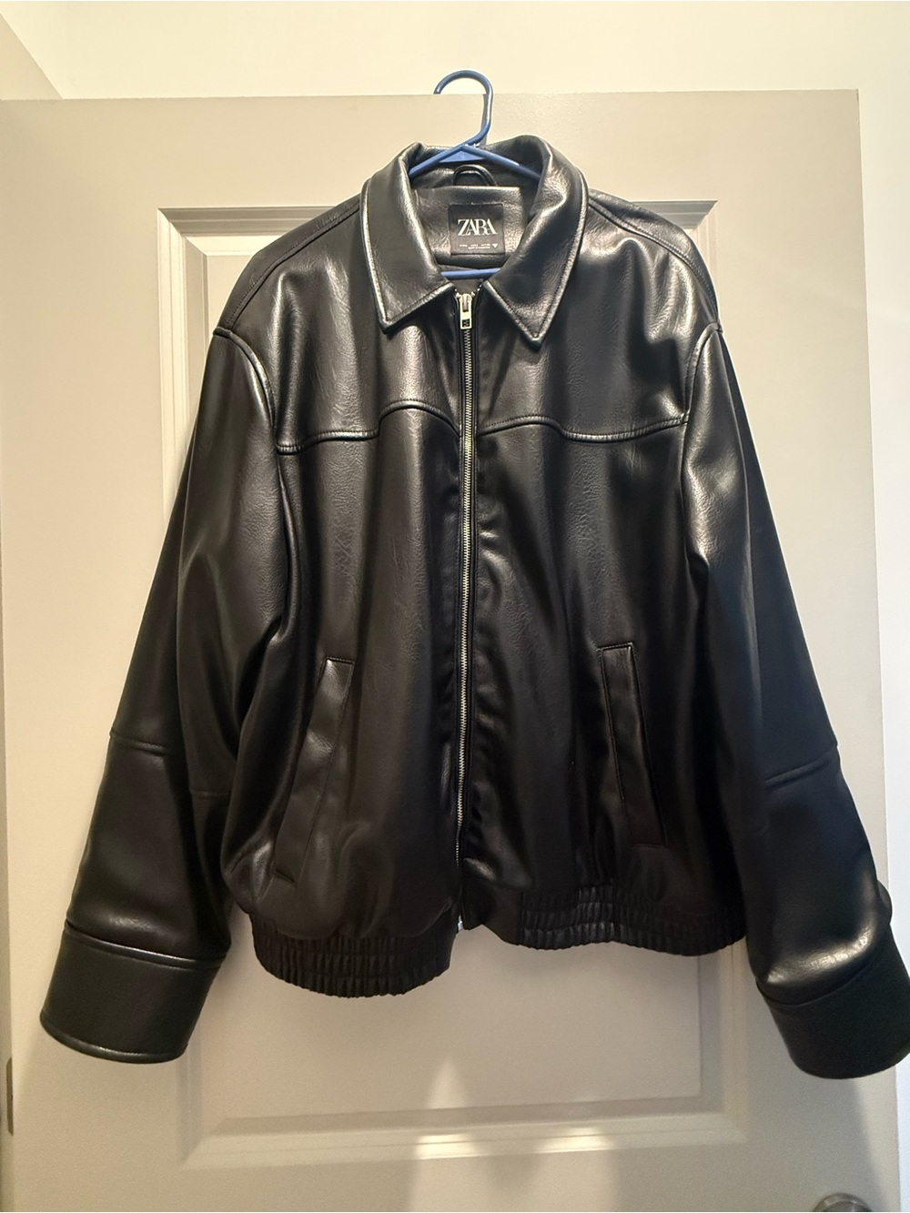 Zara Black Faux Leather Bomber Jacket